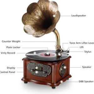 Vintage Style Gramophone with Gold and Brown Finish